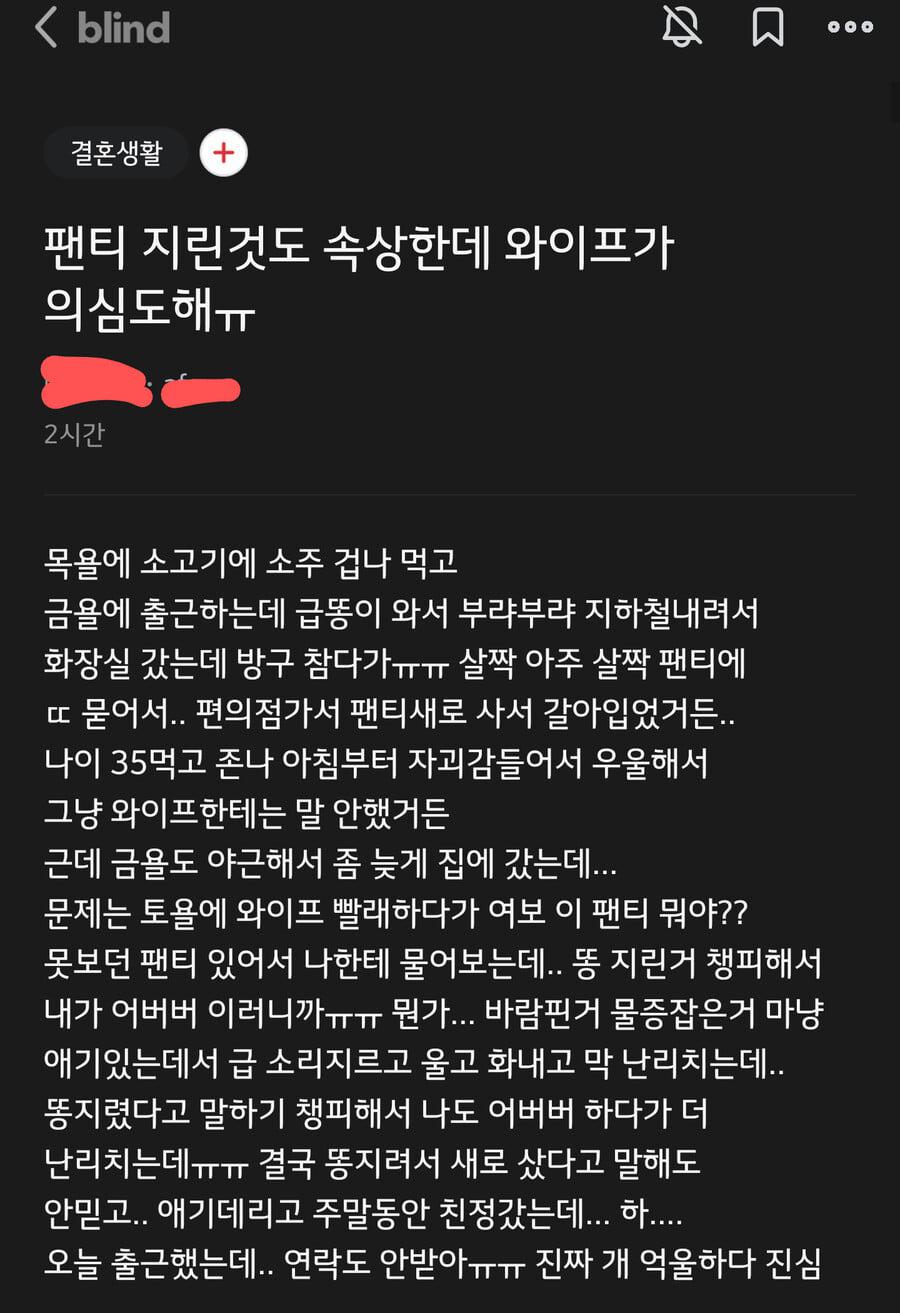 팬티에 똥 지렸는데 아내가 외도 의심함