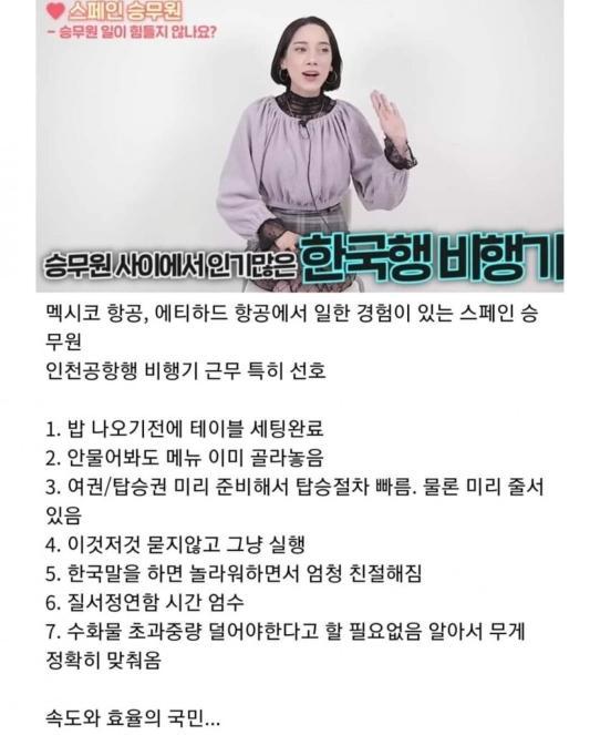 스페인 승무원이 본 한국 승객 특징