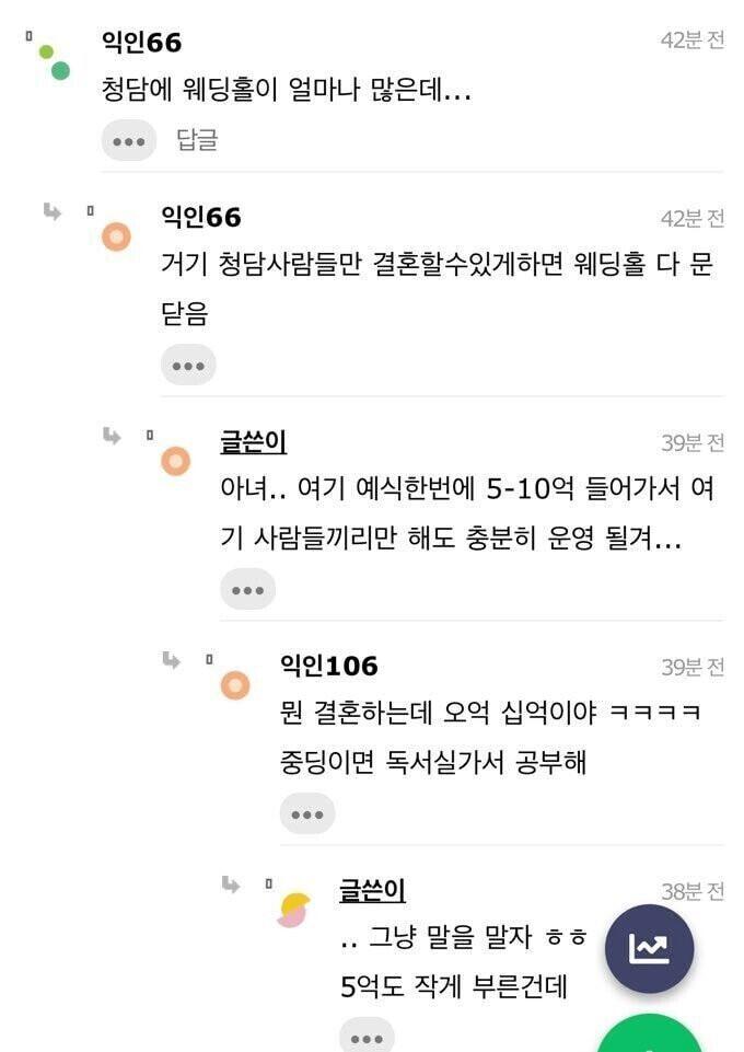 결혼식에 5억에서10억 든다는 청담주민