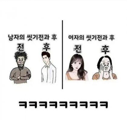 남자와 여자의 씻기 전 , 후 차이