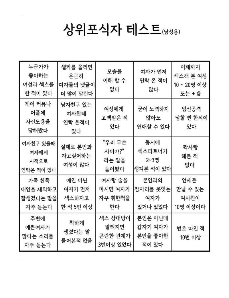 잘생긴 남자 전용 빙고