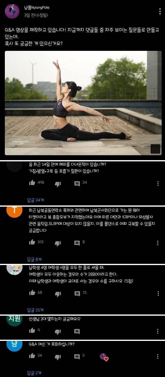 폴댄스 강사 누나 유튜브 질문 수준