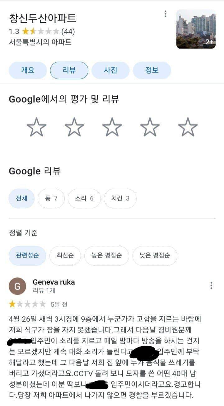 평점 1점자리 아파트