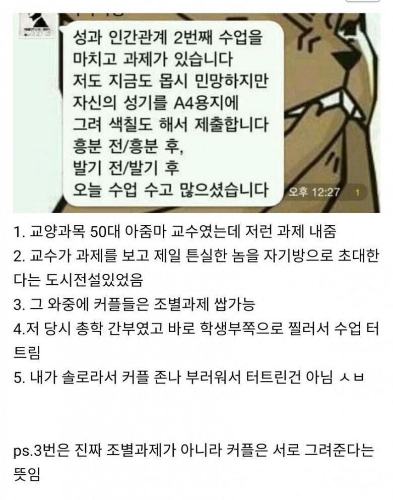 50대 아줌마 교수가 내준 과제..