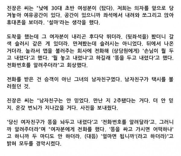 택시에 똥싸고 도망친 여승객