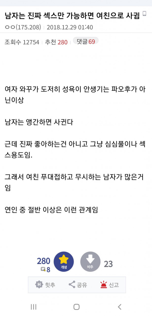 사실 남자는 여자를 좋아하는 게 아니라