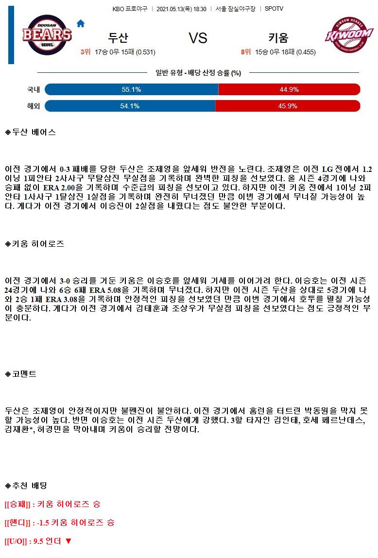 2021년5월13일 두산베어스 키움히어로즈 야구중계.png