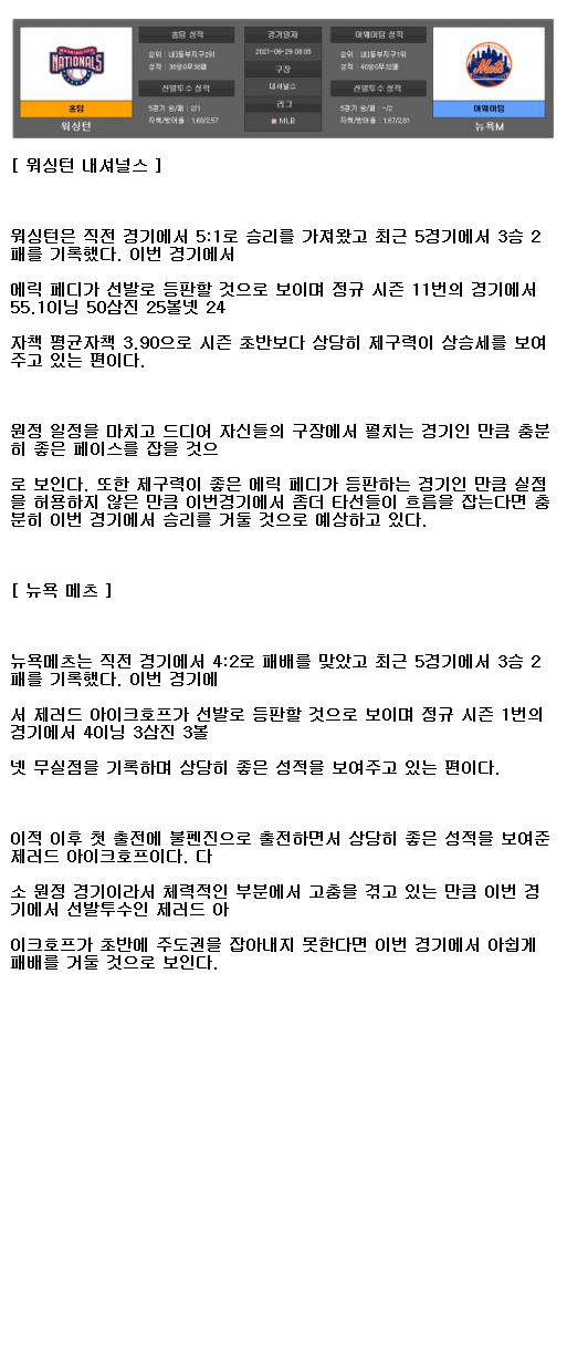 2021년6월29일 워싱턴 위저즈 뉴욕메츠 해외야구중계.png