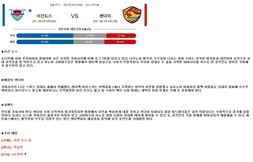 2021년3월10일 사간도스 베갈타센다이 해외축구중계 라채티비.png